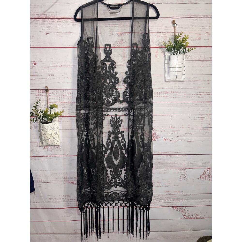 Paparazzi Gray Lace Duster Tank Kimono